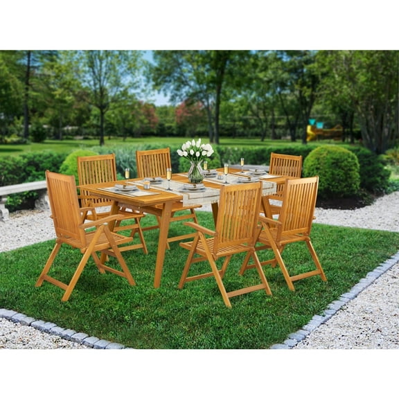 Outdoor Dining Set 7 Piece Patio Table and Chair Set - Modern Wood Furniture for Garden Lawn