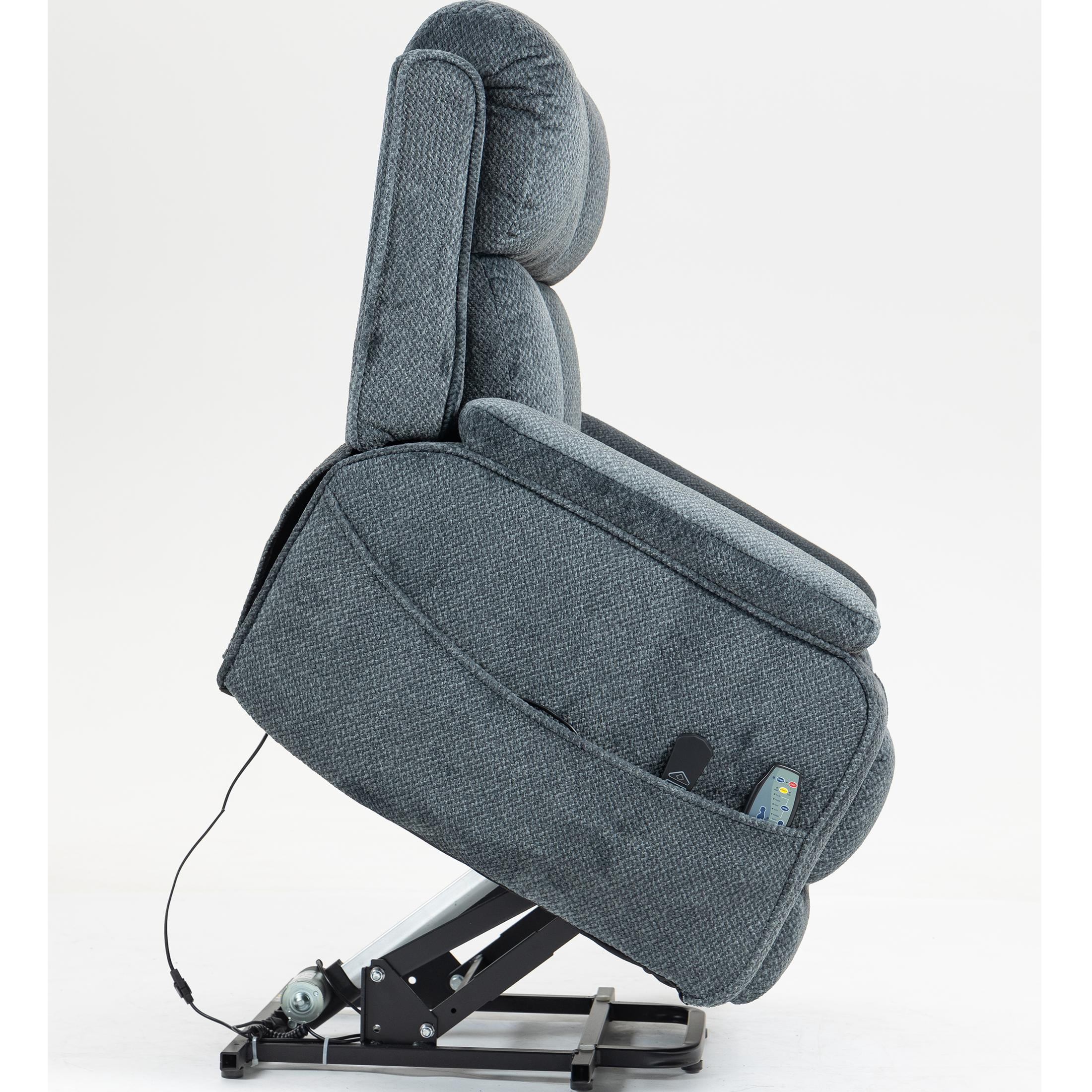 LEGAHOME Oversized Lift Recliner Chair with Heat & Massage, Fabric Lay Flat Recliner with Extended Footrest, Side Pockets, Cup Holders, USB Charging, Electric Power Sofa for Adults Seniors, Blue