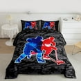 thumbnail image 2 of Manfei Hockey Player Queen Comforter Set,Camo Army Bedding Sets,Red Blue Gray Bedding Comforter Set For Children,Microfiber Bedroom Decor Reversible,3-Piece, 2 of 8