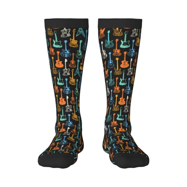 Fotbe Colorful Guitar Calcetas Divertidas Estampadas para Hombre y Mujer, Calcetas de Algodón hasta la Rodilla para Caminar, Correr, Enfermería y Embarazo