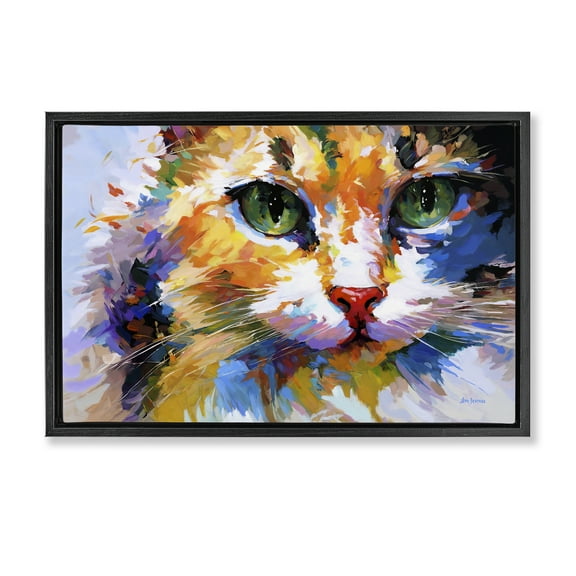 Stupell Industries Manx Cat Gaze Animals & Insects Painting Black Floater Framed Canvas Art Print Wall Art, 25 x 17