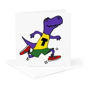 3dRose, Funny Cute T-rex Dinosaur Running or Jogging Cartoon, 1 Greeting Card with envelope