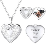 Custom Photo Engraved Heart Locket Necklace, Personalized Picture & Text Clavicle Chain, Gold Silver Couples Memorial Jewelry