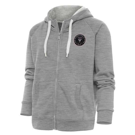 Women's Antigua Heather Gray Inter Miami CF Logo Victory Full-Zip Hoodie