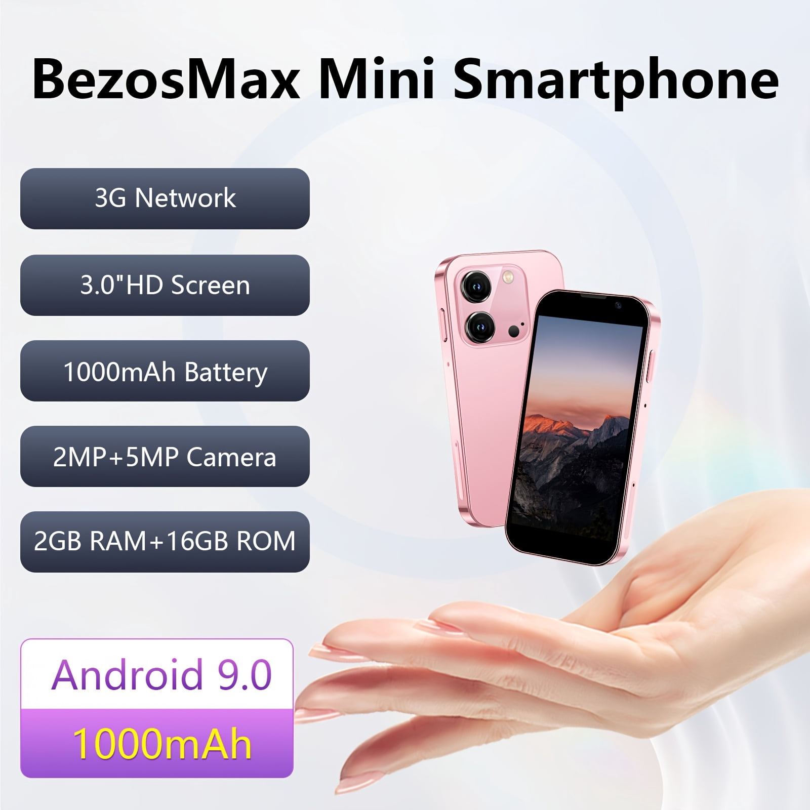 Mini Smartphone Unlocked 3.0" HD Touch Screen Android Phone | Quad-Core Dual SIM Face ID 2GB+16GB Black, Includes Case, Cable, Screen Protector, Ideal Gift