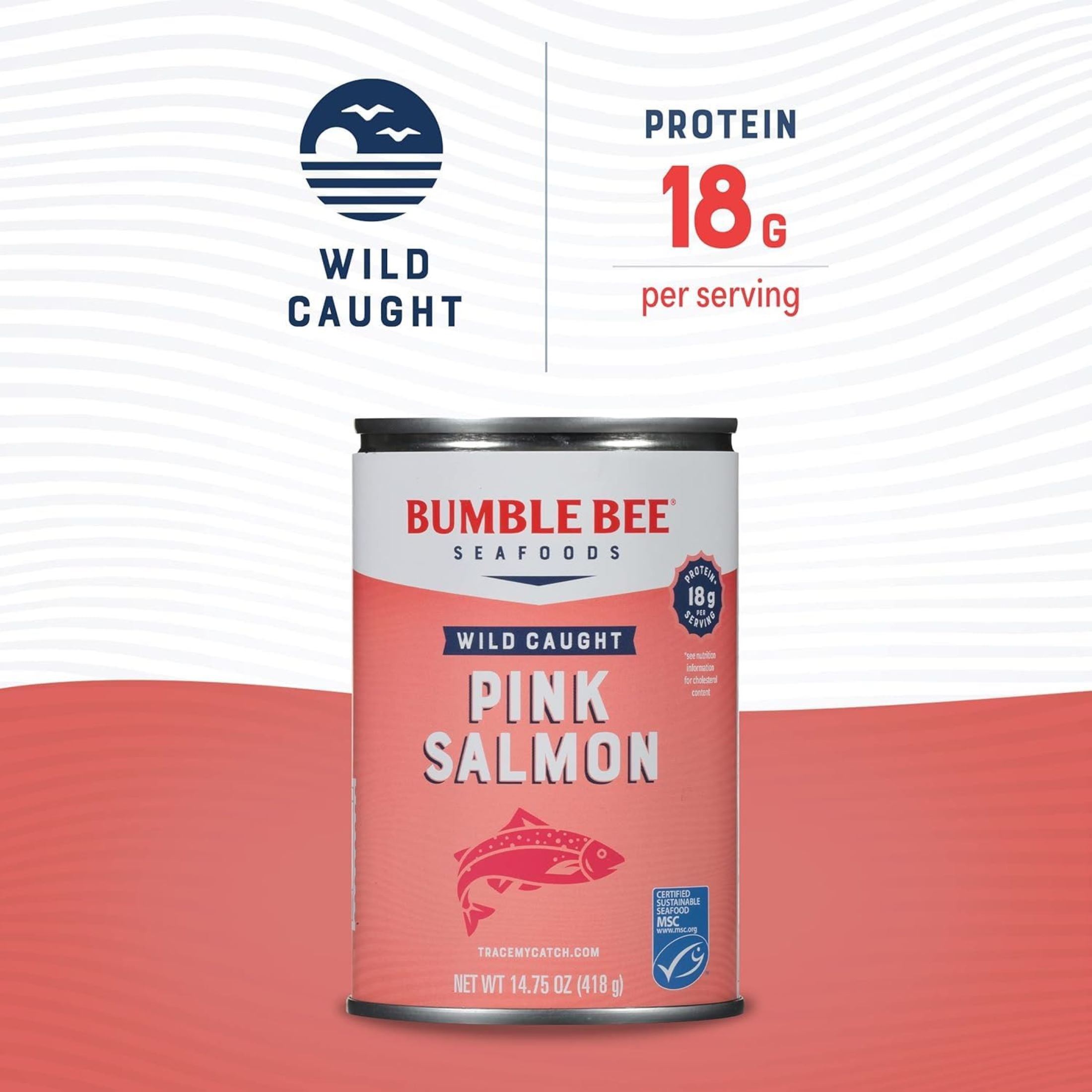 (12 pack) Bumble Bee Pink Salmon, Wild Caught, Gluten Free, 18g Protein per Serving, Ready to Eat, Shelf Stable Can, 14.75oz