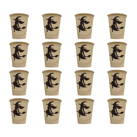 SLYNSHome 16Pcs Witch Disposable Tableware Paper Cups Vintage Printed Table Supplies For Halloween Dinner Holiday Party Tabletop Decor
