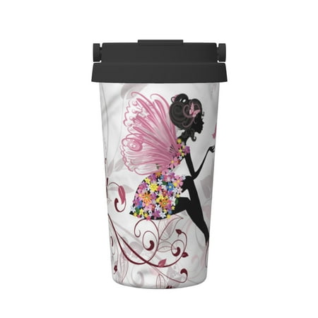 

Insulated Coffee Mug With Lid Princess Flower Fairy With Butterflies Wings Branches Ornaments Floral Forest Stainless Steel Coffee Travel Mug Hot Beverage And Cold Vacuum Portable Thermal Cup Gifts
