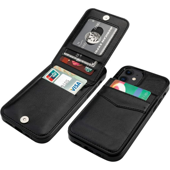 Compatible with iPhone 12 Compatible with iPhone 12 Pro Case Wallet with Credit Card Holder, Premium Leather Magnetic Clasp Kickstand Heavy Duty Protective Cover 6.1 inch(Black)