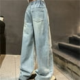thumbnail image 6 of Girl Jeans with Bows Casual Kids Baggy Jeans Girls Straight Leg Jeans with Pockets High Waisted Wide Leg Jean for Teens 11-12 Years, 6 of 9