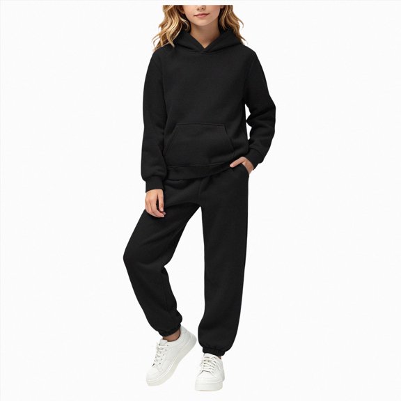 Zuwimk Toddler Boy Girls Clothes Ribbed Solid Long Sleeve Hoodie Sweatshirt and Sweatpants 2Pcs Fall Winter Outfits(T004-Black)
