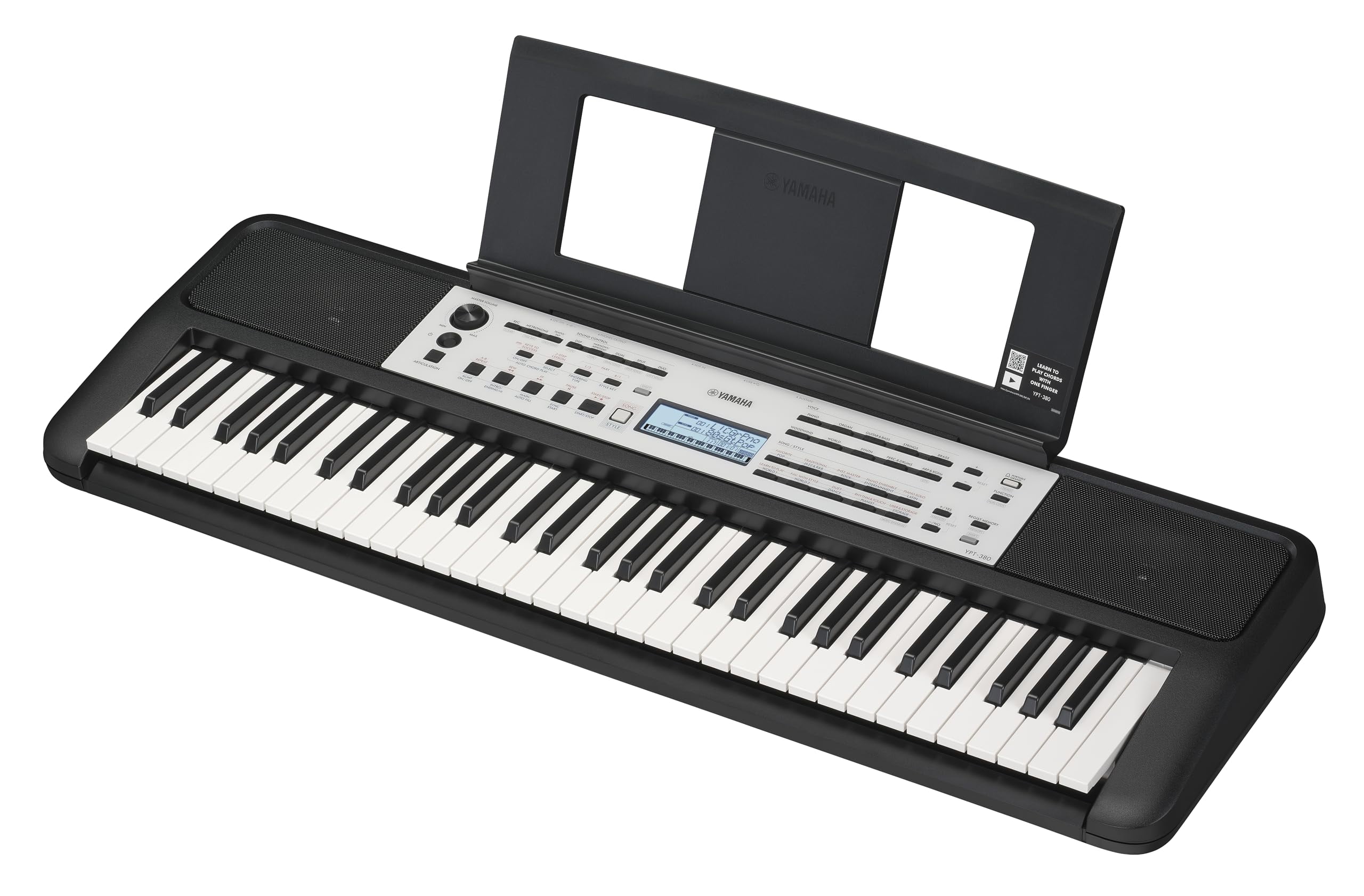 Yamaha YPT-380 Touch Sensitive Keys Portable Keyboard for Beginners with Music Rest, Power Adapter