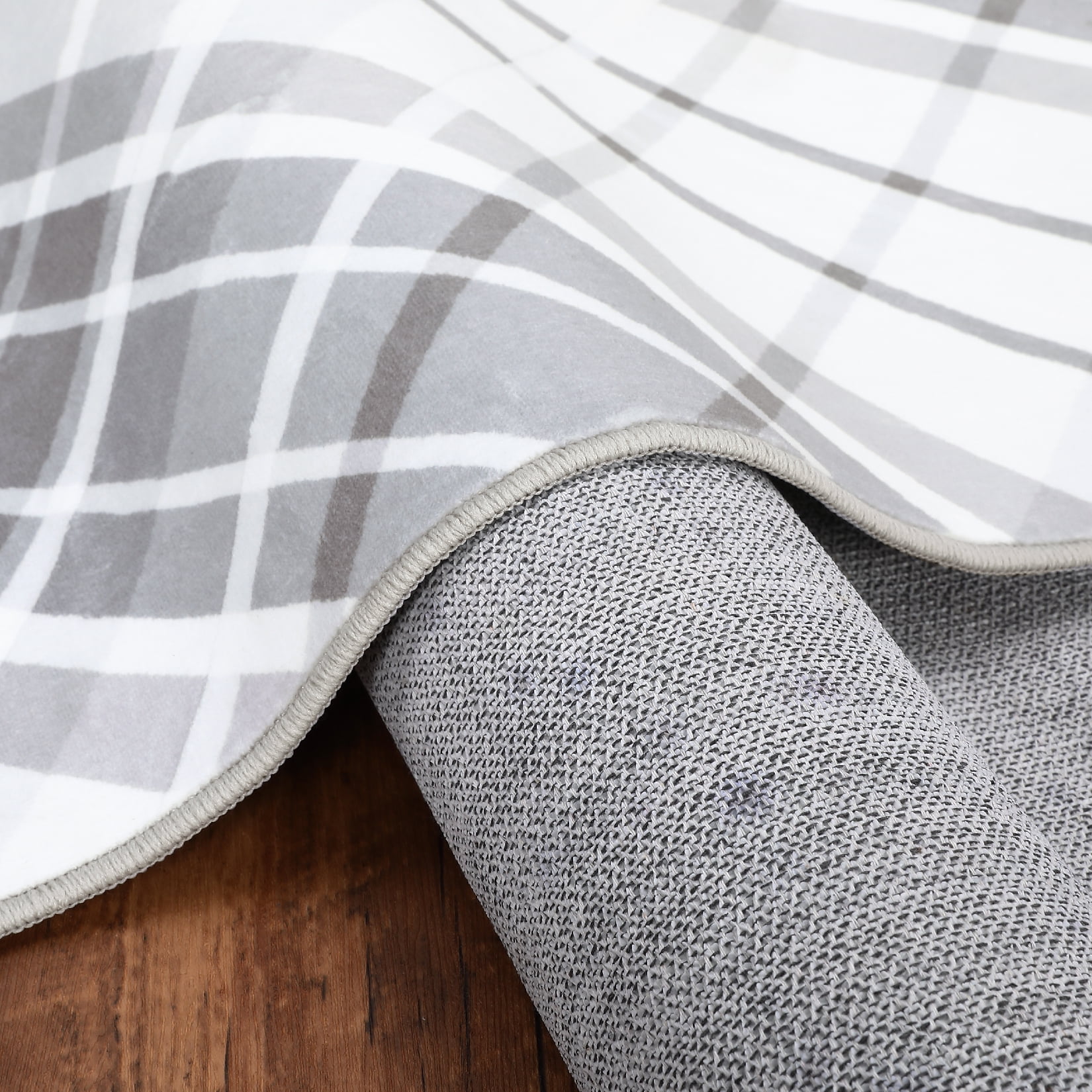 FairOnly Large Low Pile Stain Resistanta Area Rug for Living Room Bedroom 9' x 12' Plaid Design Area Rug, Light gray