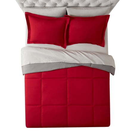 MAINSTAYS ALL IN ONE REVERSIBLE COMFORTER AND SHEET SET- 7 PIECE, FULL, RED