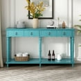 thumbnail image 2 of Wood Console Table with 4 Drawers, Hallway Buffet Sideboard Desk with Bottom Shelf, Retro Tall Console Table Entryway Table Accent Table for Entryway, 220lbs, Blue, S9893, 2 of 9