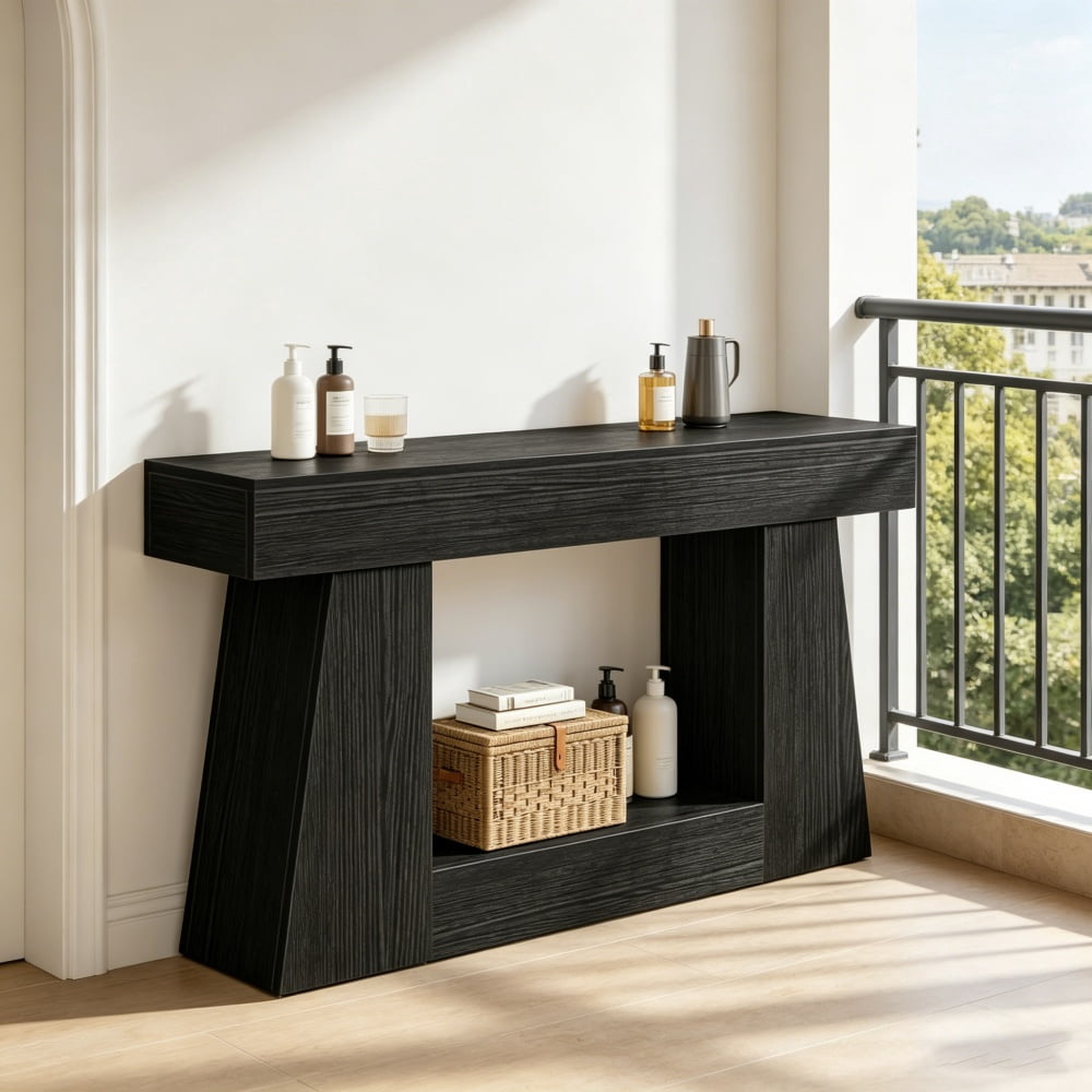Long Console Table, Modern Minimalist Entryway Table, Slim Long Accent Table with Sturdy Metal Frame, Narrow Sofa Back Table Display Storage Table for Hallway Living Room Bedroom Home Decor