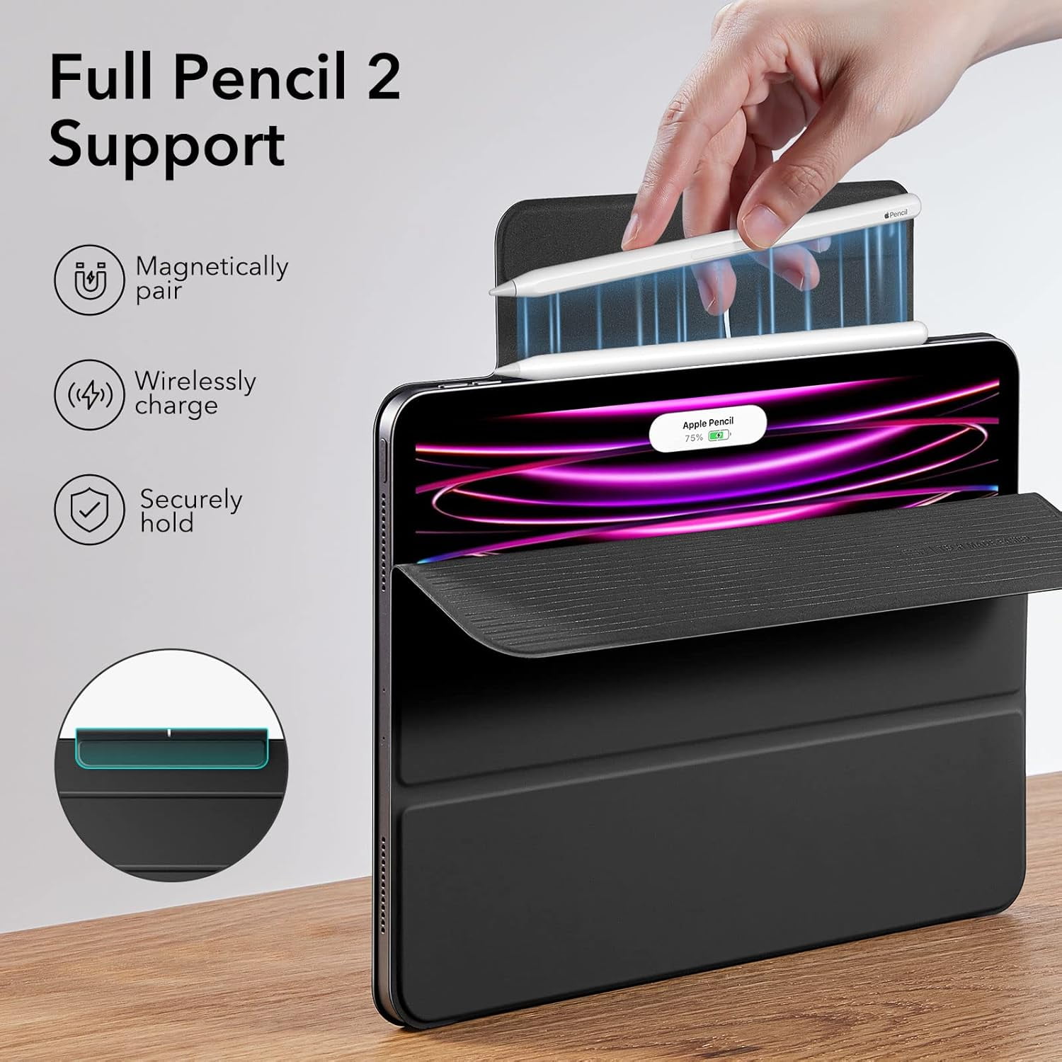 ESR Powerful Magnetic Case Compatible with iPad Pro 12.9 6th/5th/4th Gen, iPad Air 13 Inch Case M3/M2 (2025/2024), Trifold Stand with Auto Wake/Sleep, Supports Pencil Pro & USB-C, Black