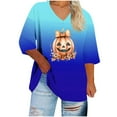 thumbnail image 2 of Plus Size Tops for Women Halloween Printed V-neck 3/4 Sleeve T-shirt Plus Loose Top Womens Tops Blue XXXXXL, 2 of 4