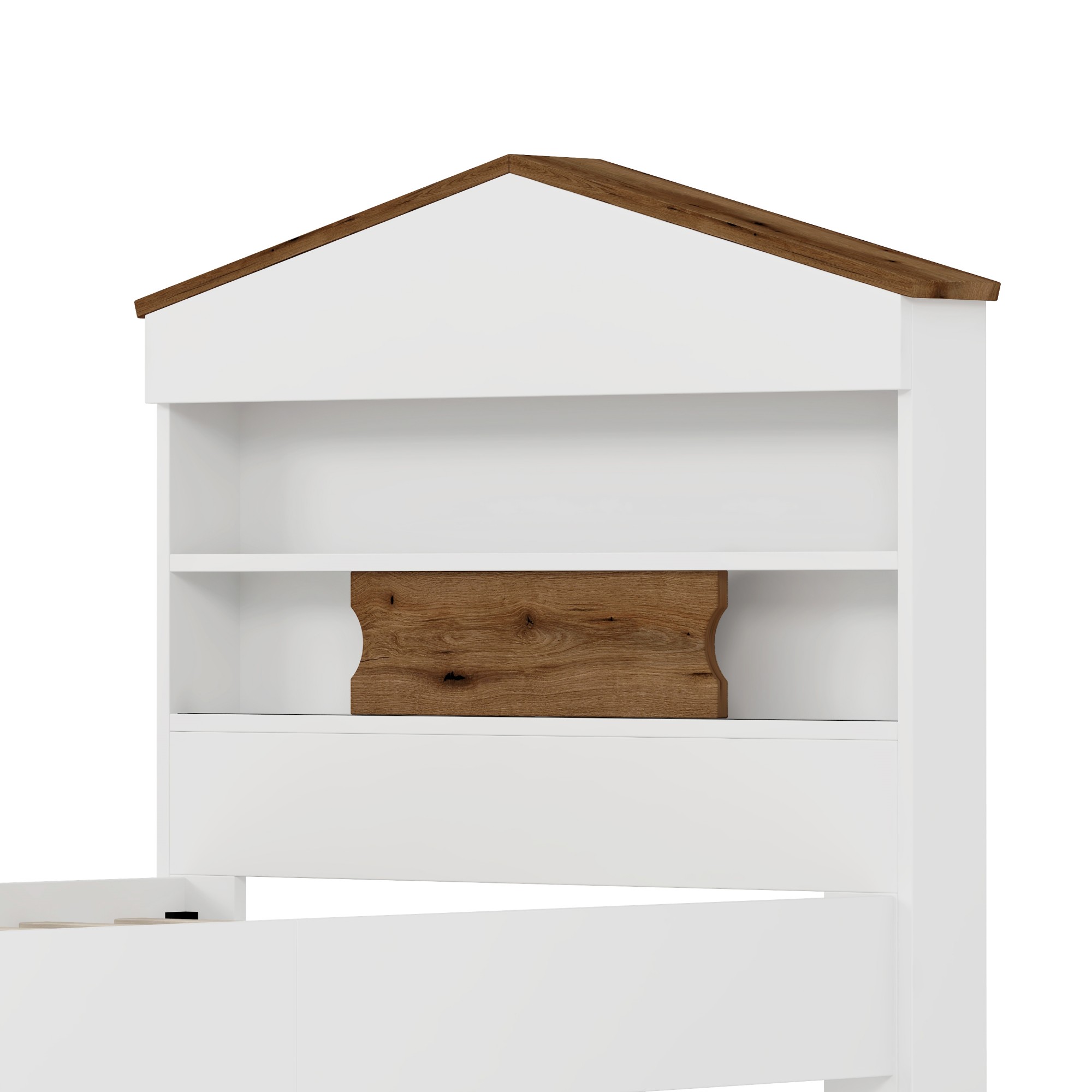 Aukfa Twin Platform Bed with 2 Drawers, House-Shaped Storage Headboard with Shelves for Kids, Brown