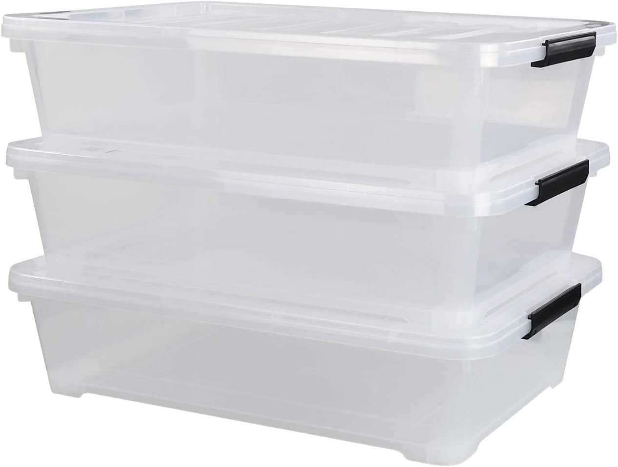 3Pack Plastic Under Bed Storage Box Container, 40 Quart Clear