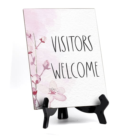 Signs ByLita Visitors Welcome Table Sign with Easel, Floral Vine Design (6 x 8")