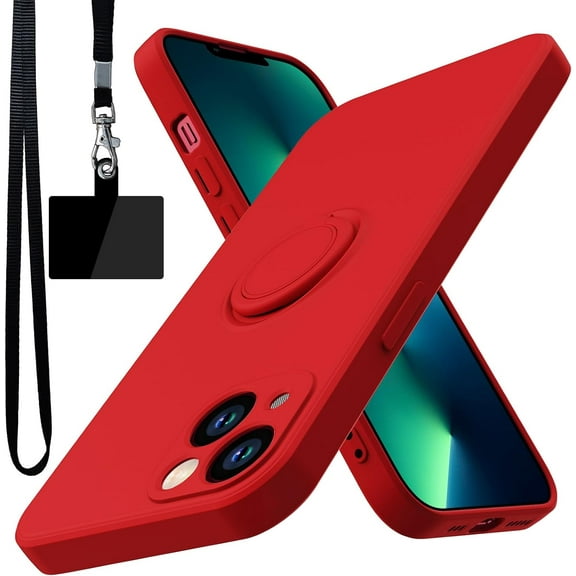 for iPhone 13 Mini Case,Built-in 360° Rotatable Ring Holder|Anti-Scratch Soft Microfiber Lining|Support Car Mount|iPhone 13 Mini Phone Case Cover for Girls Women Red 10-ip13mini-02