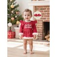 thumbnail image 3 of BemeyourBBs Newborn Baby Girl Christmas Outfit Velvet Santa Romper Dress Bow Embroidery Long Sleeve Smocked Tutu Dress Headband 2 Piece Set, 3 of 9