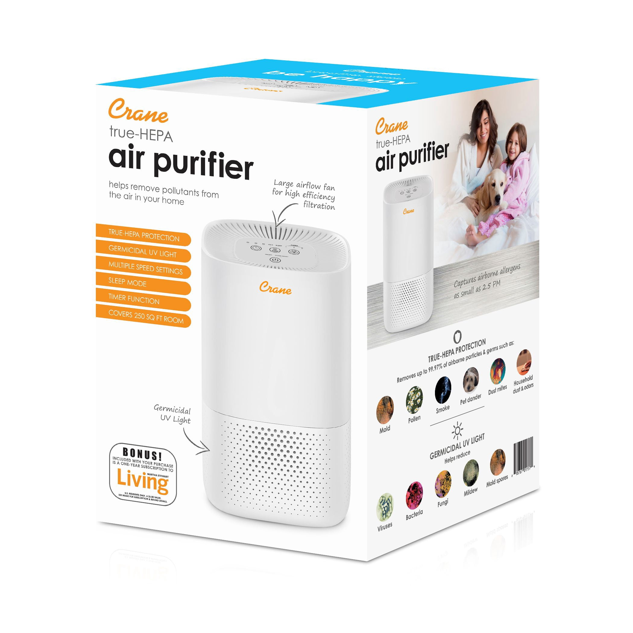 Crane Air Purifier with True HEPA Filter – Quiet, Compact, and Powerful Air Cleaning for Home, Bedroom, and Office, EE-5067