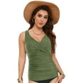 thumbnail image 5 of vigerkar Women Tankini Bathing Suit Top - Twist Front V Neck Swim Top Ruched Tummy Control Top Only No Bottom 2025 AG, M, 5 of 9