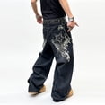 thumbnail image 4 of Mrmall Men's Dark Wash Baggy Jeans with Star Patch on Back Pocket Loose Floor‑Length Denim Pants Hip‑Hop Streetwear Trousers, 4 of 6
