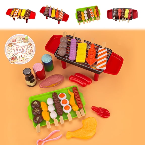 Kids Barbecue Grill Play Food Set with Assorted Simulation Ingredients, Cooking Pretend Play Toys, BBQ Family Role Play Kit, Christmas Birthday Gifts, Toys for Toddler Baby Kids Boys Girls, Age 3