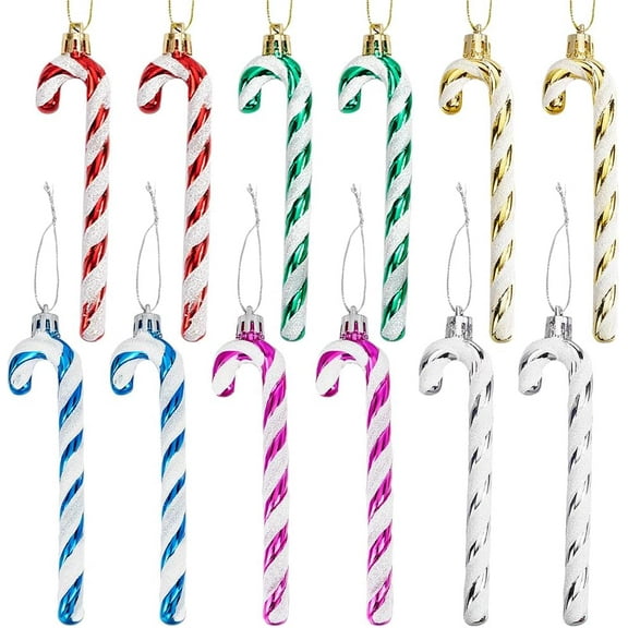 12Pcs Candy Cane Plastic Candy Cane Ornaments Winter Mini Candy Canes Colorful Candy Ornaments Christmas Tree Hanging Decorations for Xmas Decor New Year Home Holiday Party Supplies colorful