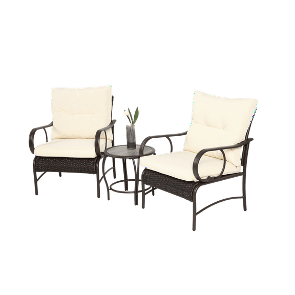 3 Pieces Patio Furniture Sets,Outdoor PE Rattan Wicker Chairs with Soft Cushion and Coffee Table for Garden Backyard Porch Poolside,Beige