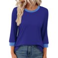 thumbnail image 5 of Women's Short Sleeve Round Neck T-Shirt Tops Blouses Tees Solid Color Casual Daily Wear Work Office Vacation Fashion Essential Gift for Women | CSEONE,Blue XL, 5 of 9