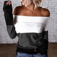 thumbnail image 2 of Off the Shoulder Sweaters for Women Striped Color Block Shirt Long Sleeve Cozy Jumpers Fall Knit Tops Casual Pullover, 2 of 5