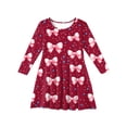 thumbnail image 3 of Abcomgle Long Sleeve Dress Girls 10-12 Bownot Valentines Dress Clothes for Girls Cute A-Line Long Sleeve Midi Dress for Girls Holiday Crewneck Twirly Dress Outfits,, 3 of 4