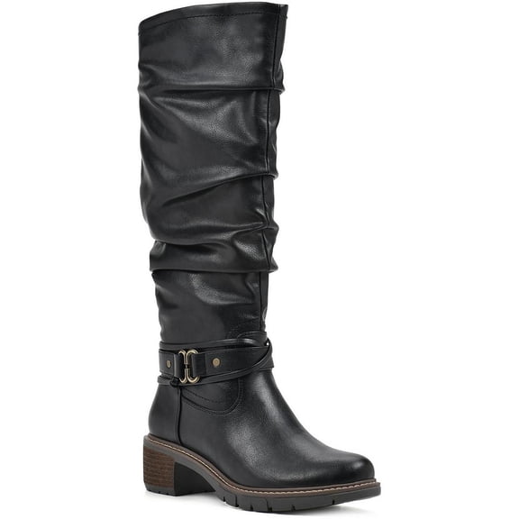 White Mountain Womens Crammers Faux Leather Slouchy Knee-High Boots