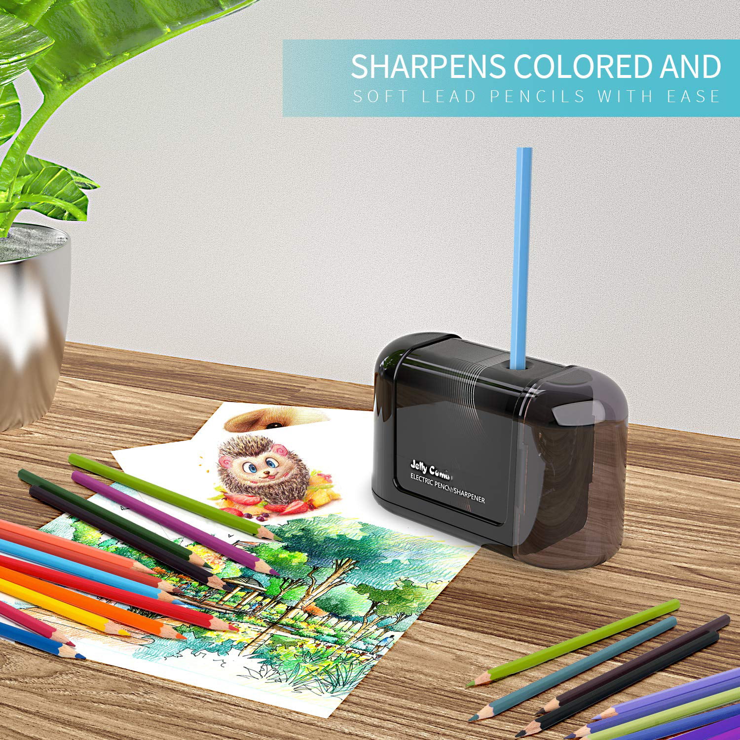 Jelly Comb Battery Operated Pencil Sharpener Ideal for No.2 and Colored Pencils Safety Design for Classroom,Home Students Electric Pencil Sharpener Office Artist No Cord