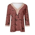 thumbnail image 3 of Aofany Women's Plus Size Pullover Tops V-neck Lace T-shirt 3/4 Sleeves Printed Blouse Fall Sale, 3 of 3