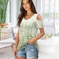 thumbnail image 2 of POLERO Women's Cut Out Cold Shoulder Tops, Green Leaves Print Summer Tees, Short Sleeve Sexy Shirts Vacation Hawaii Tunic for Travel Shopping Soft Lightweight 2XL, 2 of 7