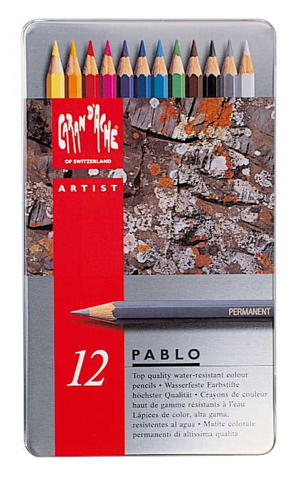 Caran d'Ache, Pablo Permanent Colored Pencils, with Metal Box, 12 Colors