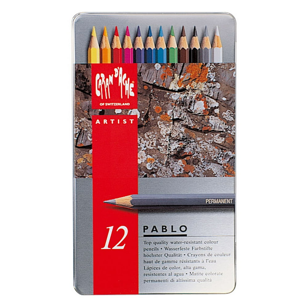 Caran d'Ache, Pablo Permanent Colored Pencils, with Metal Box, 12