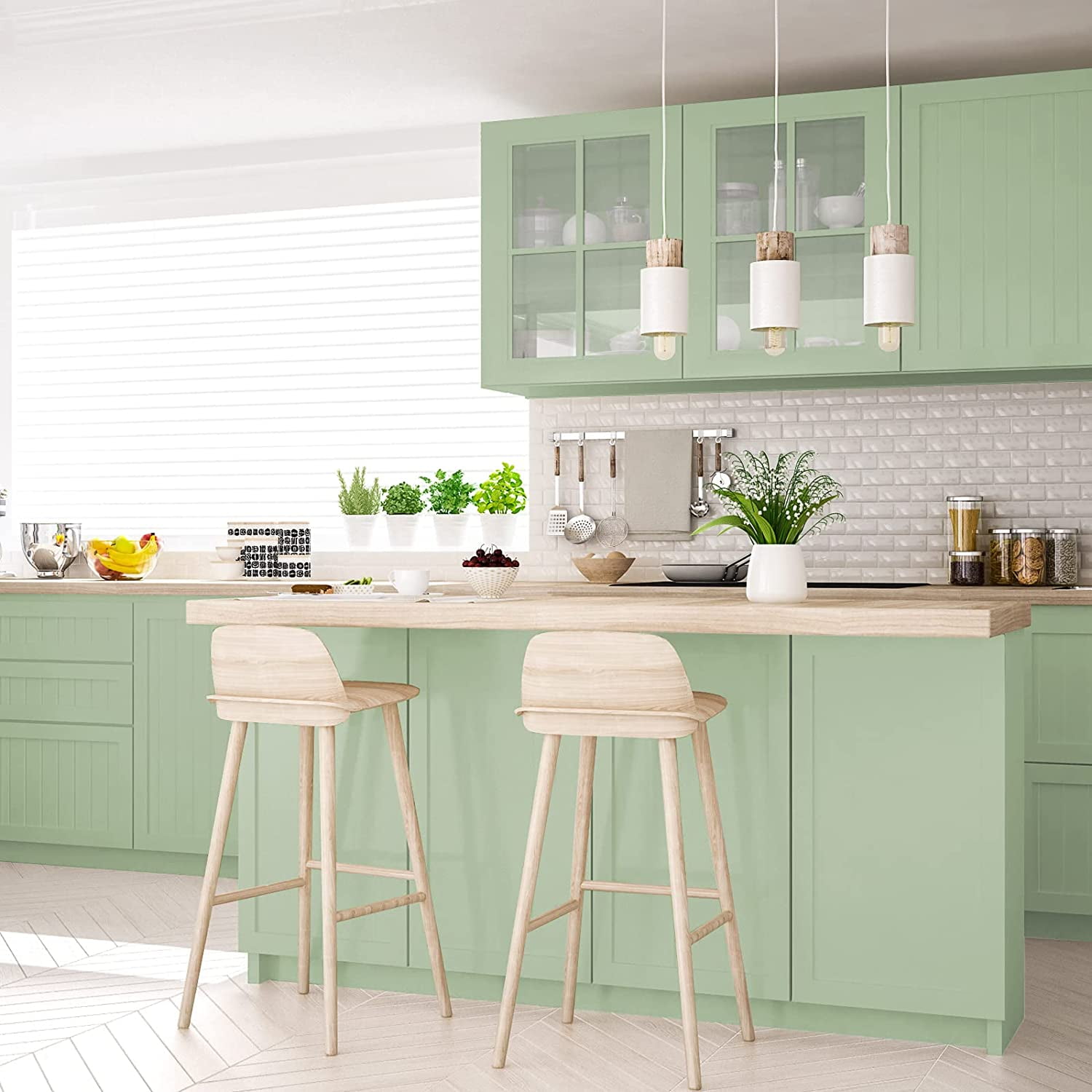 VEELIKE Green, Peel And Stick Wallpaper 15.7" x 354"