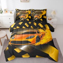 Feelyou Extreme Racing Car Twin Bedding Sets 7-Piece, Modern Speed Sports Bedding Comforter Set, Teens Boys Girls Kids Reversible Sheet Sets, Microfiber Bedroom Decor