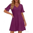 thumbnail image 4 of Summer Dresses for Women Ruffle Short Sleeve V Neck Casual Shift Dress with Pockets Purple S, 4 of 5