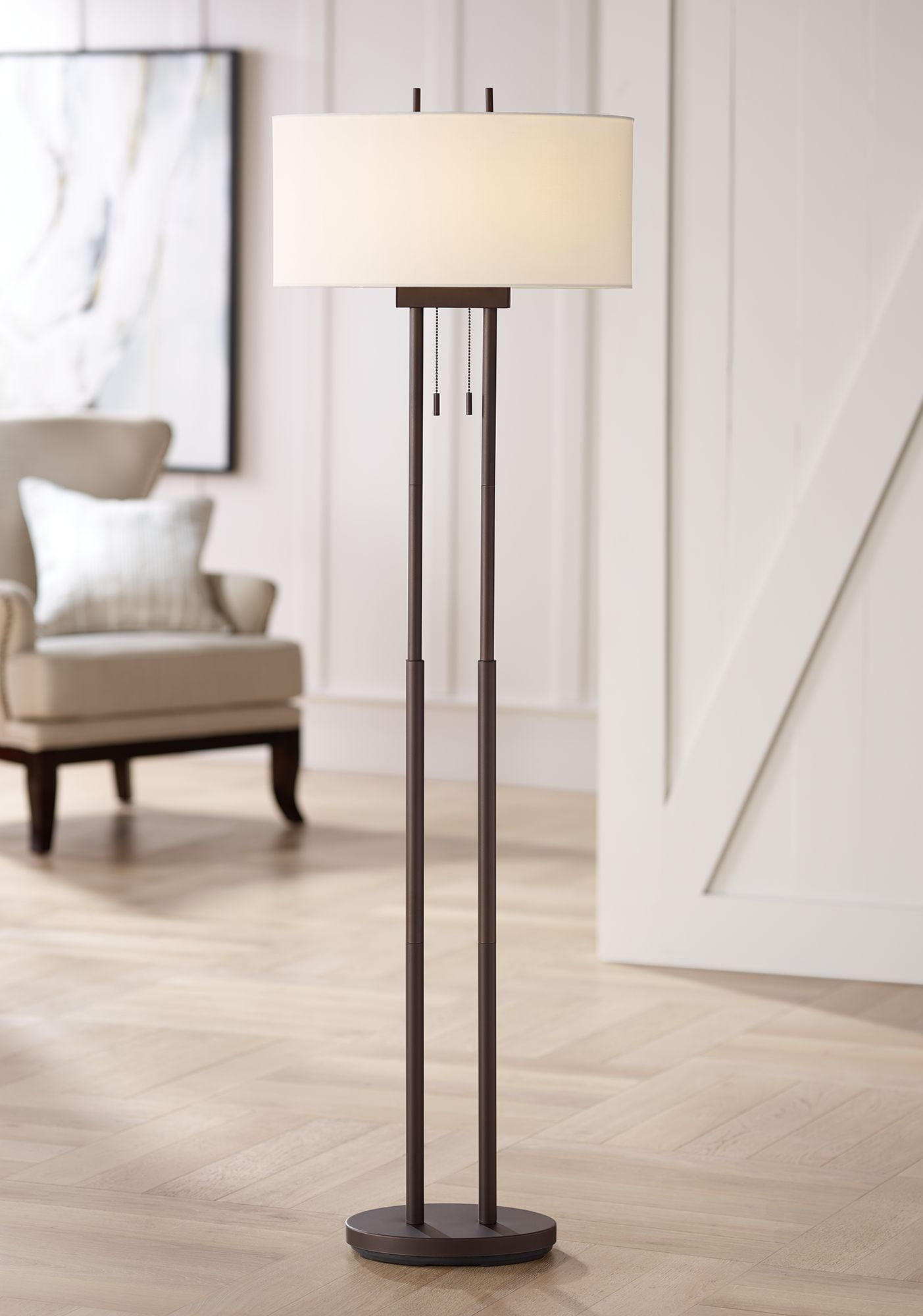 Oil Rubbed Bronze White Drum Shade, Contemporary Lamp Shades For Floor Lamps