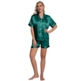thumbnail image 3 of DAKIMOE Womens Silky Satin Pajama Set Short Sleeve Shirt with Shorts 2 Piece Pjs Sets Soft Silk Sleepwear Nightwear Button-Down Loungewear S-XL, Dark Green, M, 3 of 10