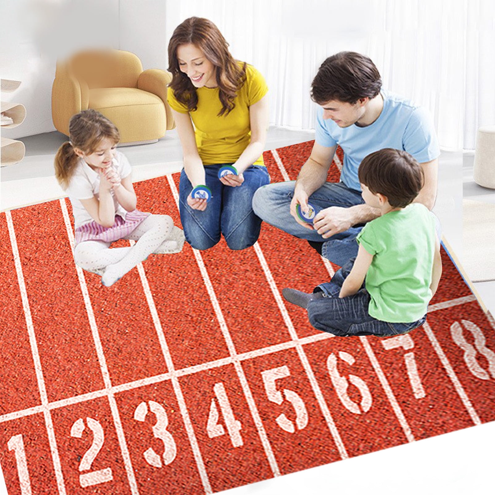 Shrysg 40x79" Athletic Field Track Rug | Vibrant Red Sport-Themed Decor | Perfect for Kids' & Boys' Playrooms, Bedrooms | Stylish Living Room Accent
