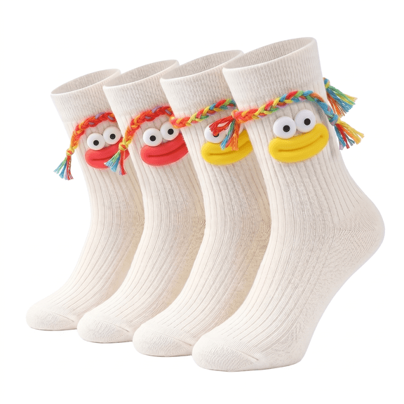 ROSEXIXI Cute and funny socks 4pcs unisex Soft Cotton Novelty Socks with Funny Lips Design, Casual White Crew Socks Gift