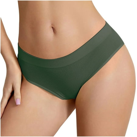 Scyoekwg Seamless Underwear for Women Bikinis Briefs Ladies Panties Fashion Mid Waisted Solid Color Bikini Underwear Hipster Panties Breathable Underpants(Green S)